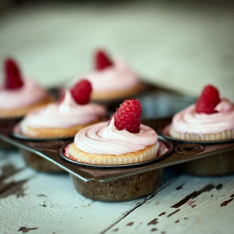 Vanilla Cupcakes with Raspberry Cream Cheese Frosting