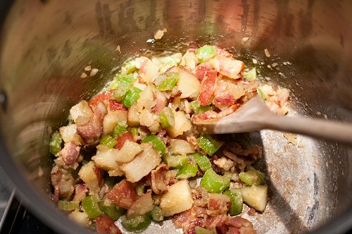 Browning the Bacon and Veggies