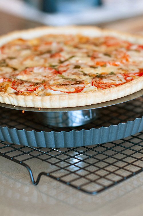 Removing Tomato Tart from Pan