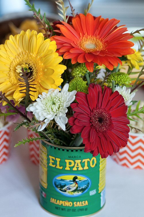 Flowers in Salsa Can